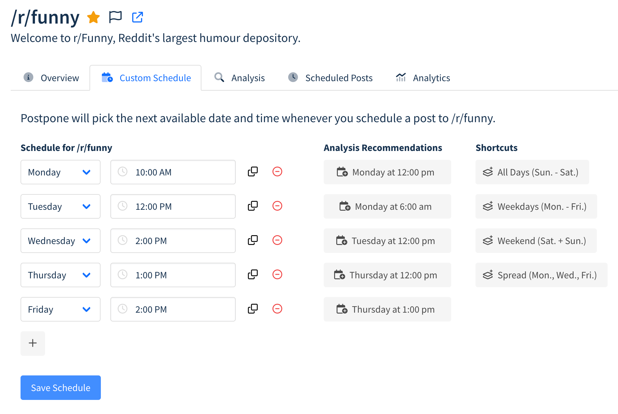 Setting up a subreddit schedule