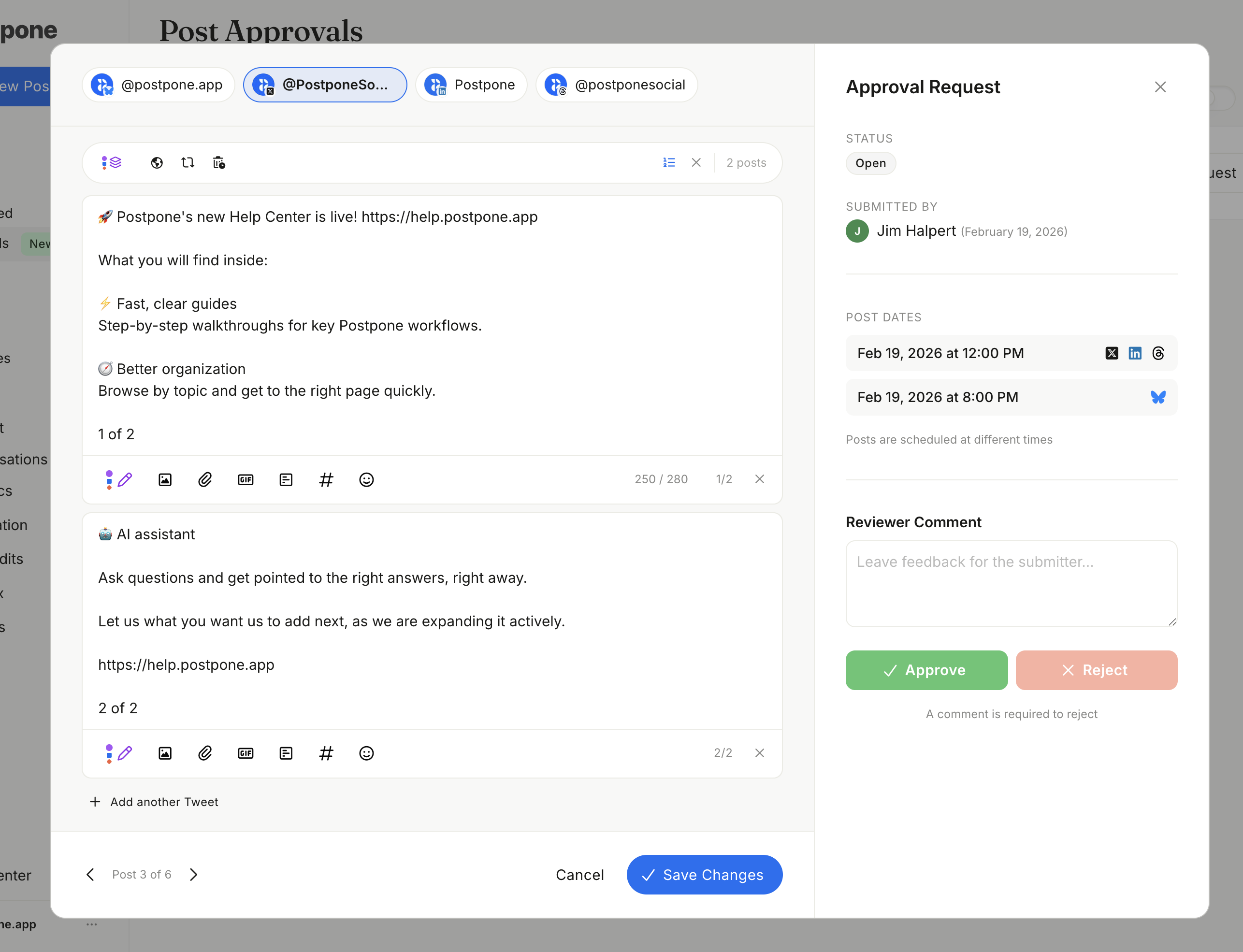 Reviewing and editing a post