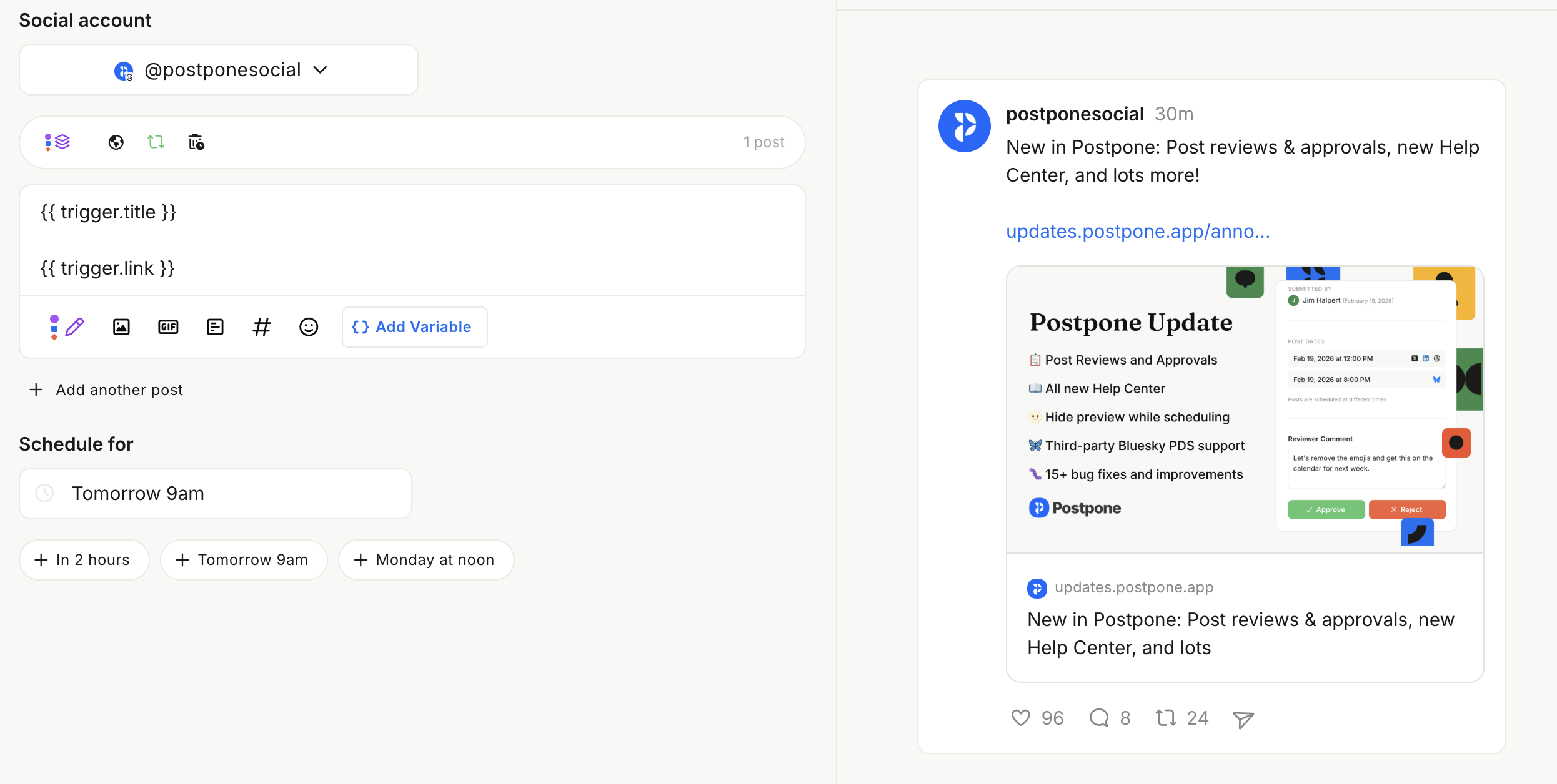 Automation action editor preview