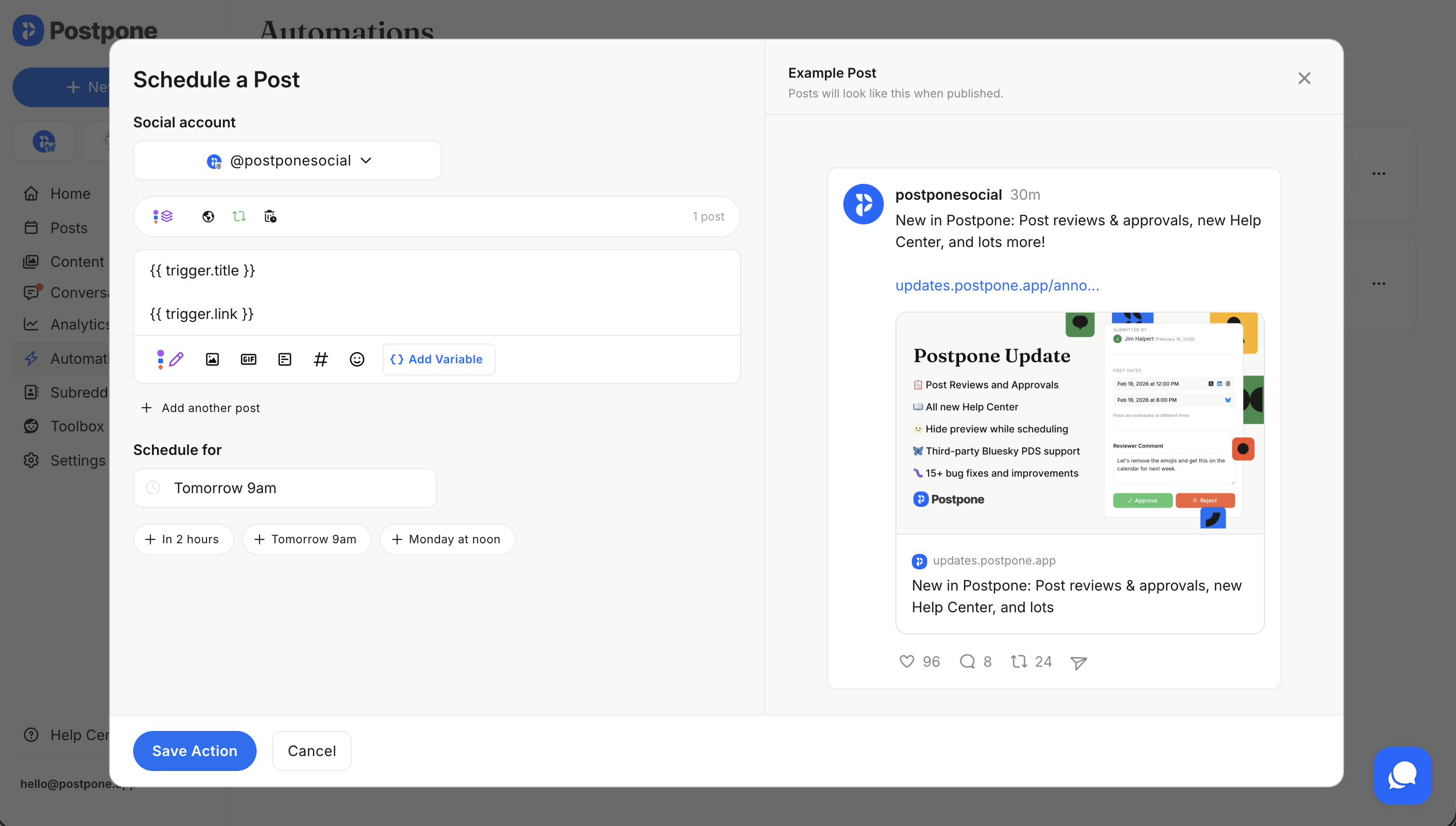 Automation action editor