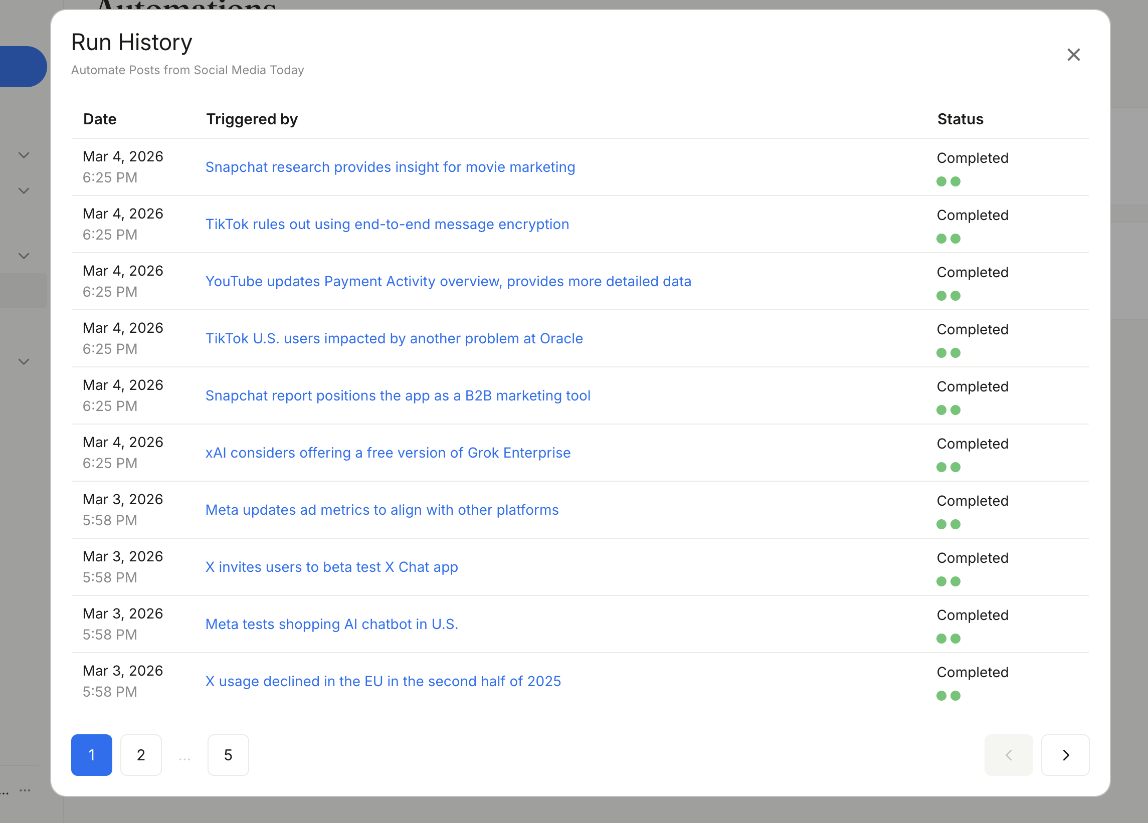 Automation run history