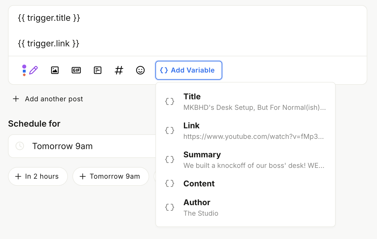 Automation template variables