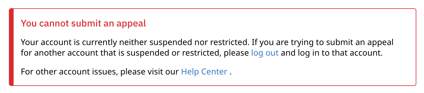 Not shadowbanned message on Reddit