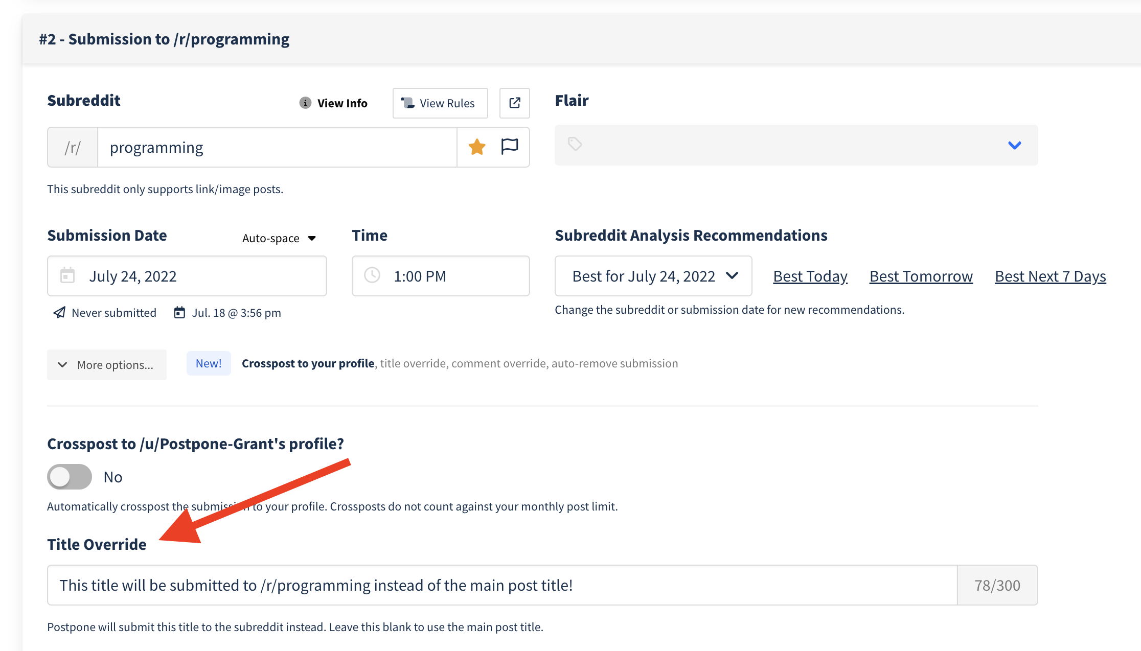 Title Override field