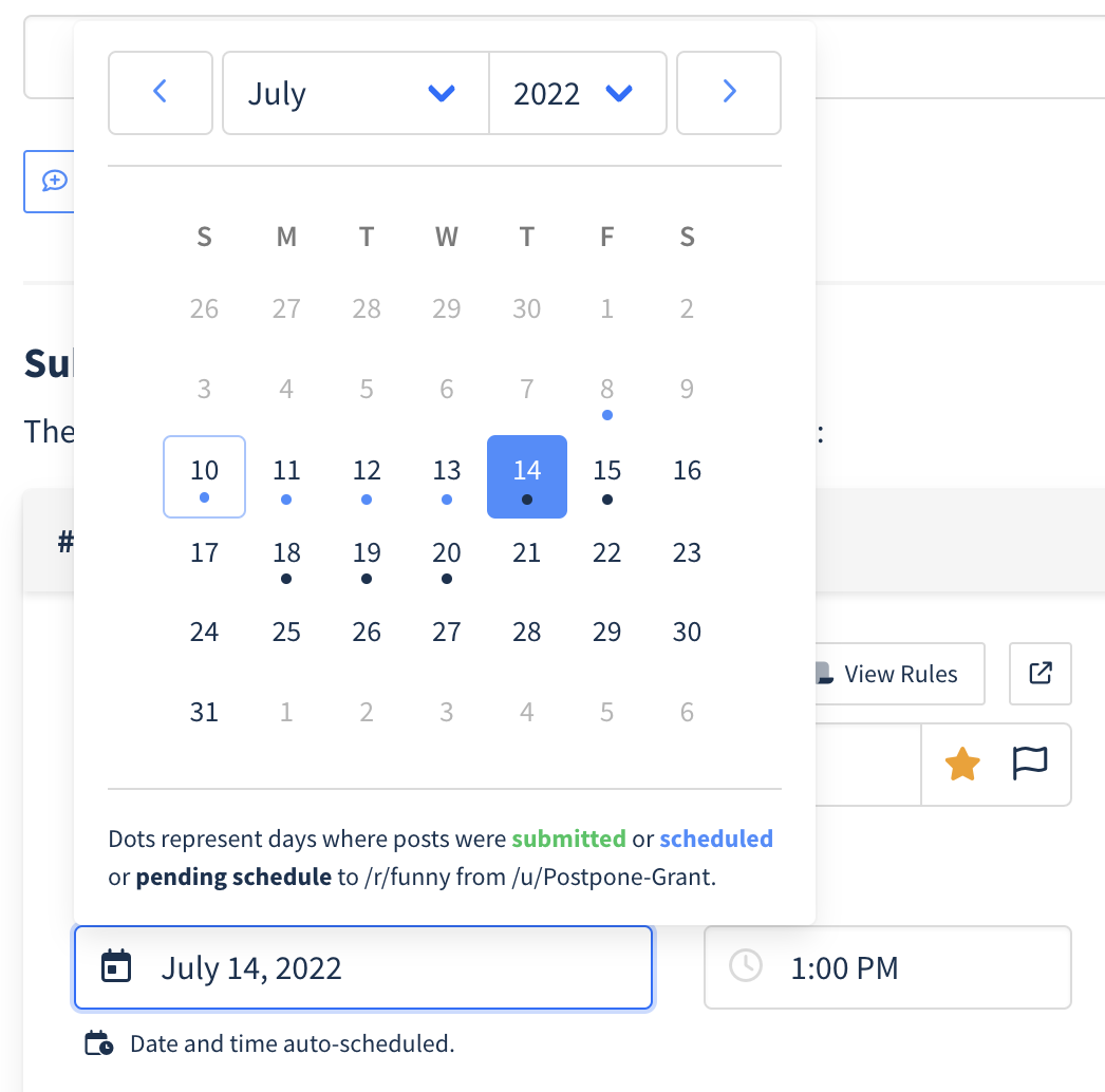 Upcoming schedule dates